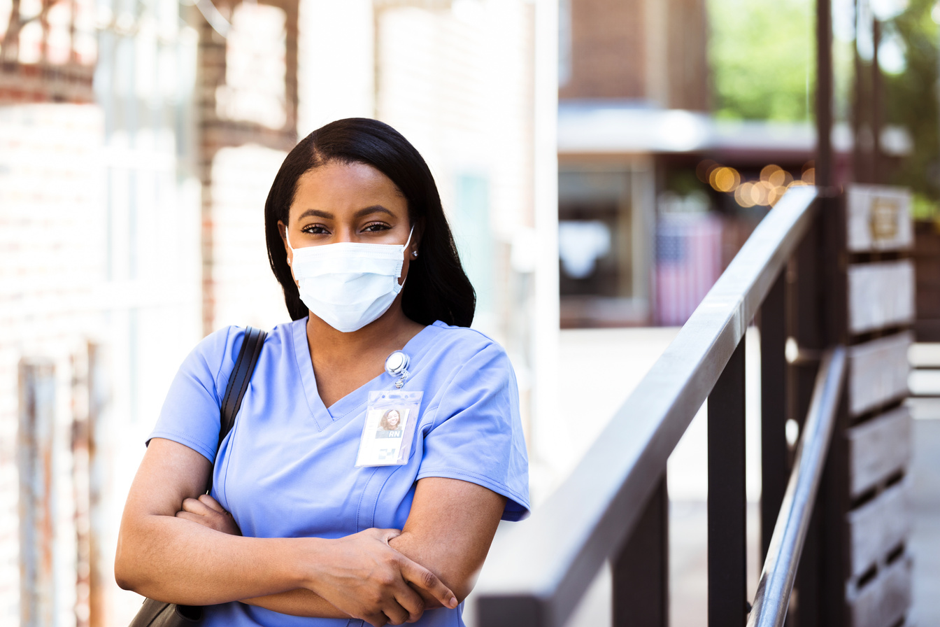 Portrait of registered nurse wearing protective face mask